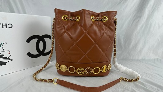 Chanel Bucket Bags Black Brown Sheepskin Vintage