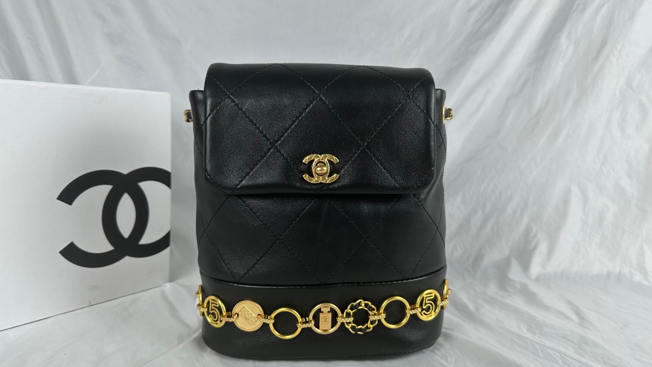 Chanel Bags Backpack Black Brown Sheepskin Vintage
