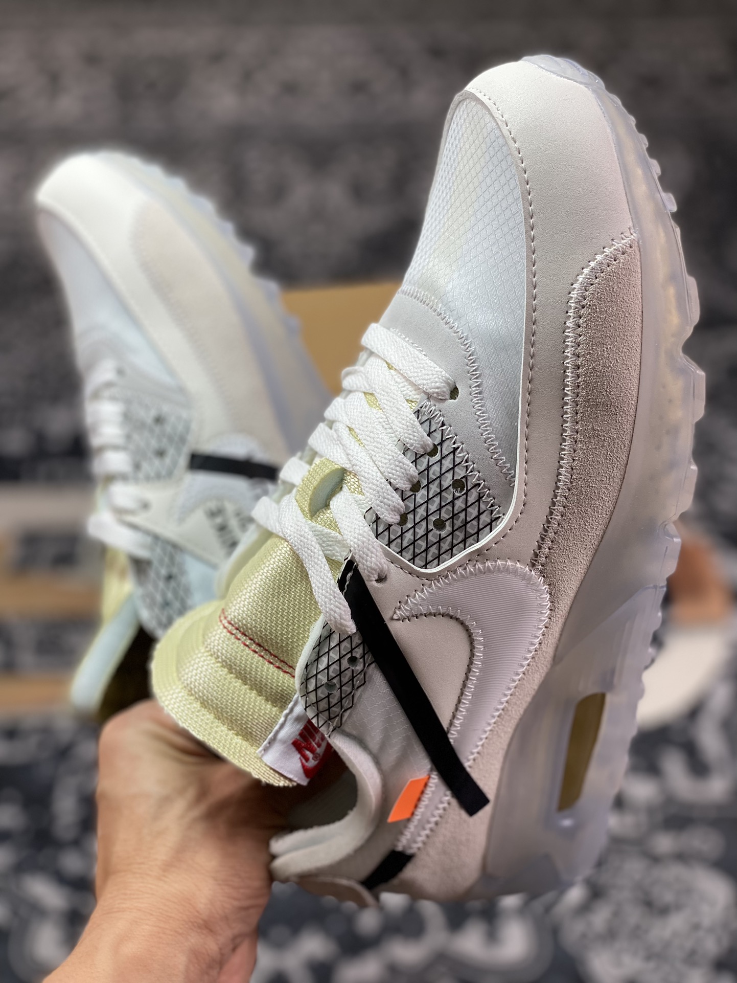 Preferred OWF foreign trade top VIRGIL ABLOH designer independent brand Off-White x Nike Air Max 90 ”Black” 90 first generation series low-top jogging shoes ”OW white gray ice blue orange” AA7293-100