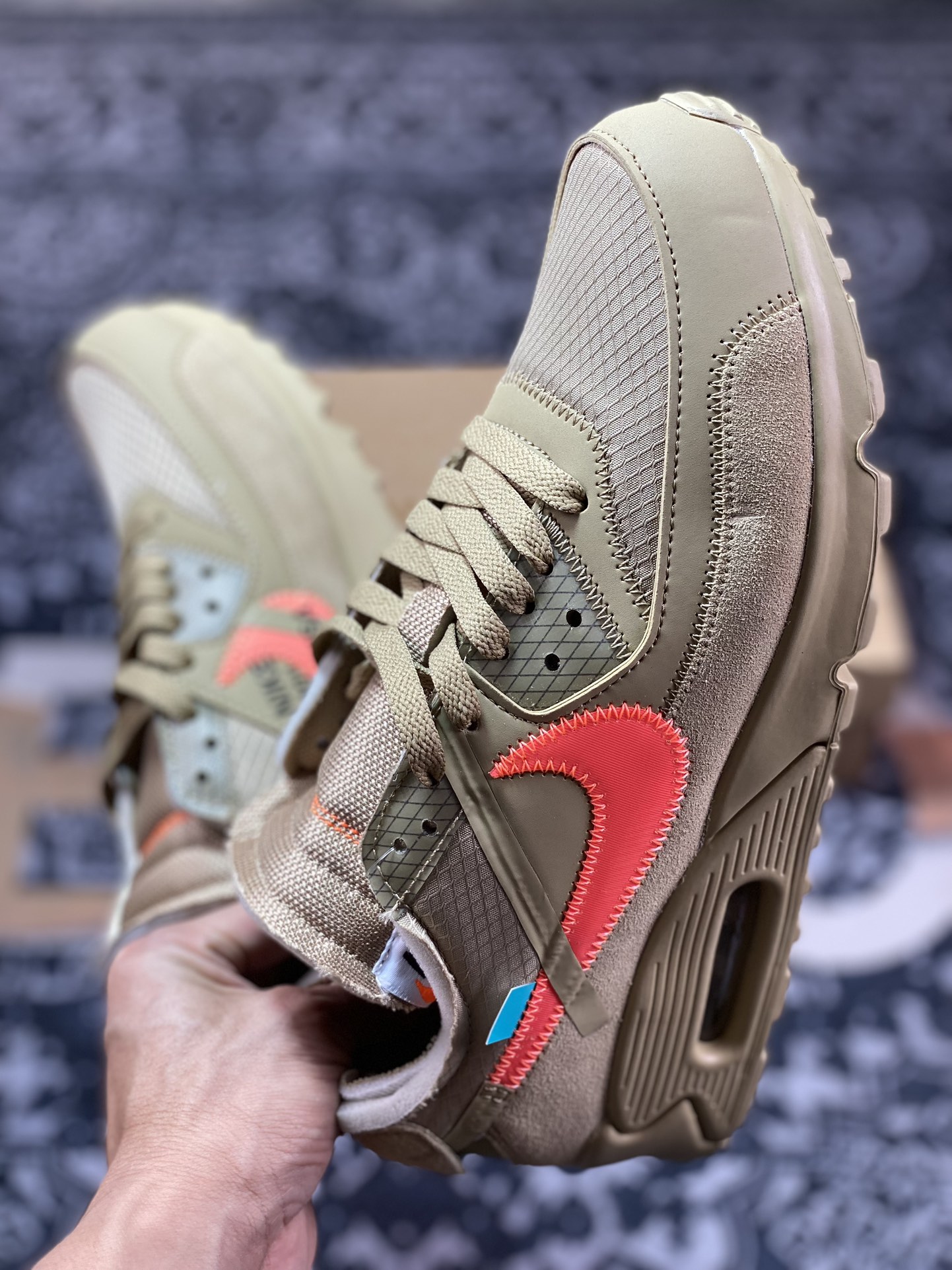 Preferred OWF foreign trade top VIRGIL ABLOH designer independent brand Off-White x Nike Air Max 90 ”Black” 90 first generation series low-top jogging shoes ”OW Desert Ore Yellow Orange Green” AA7293-200