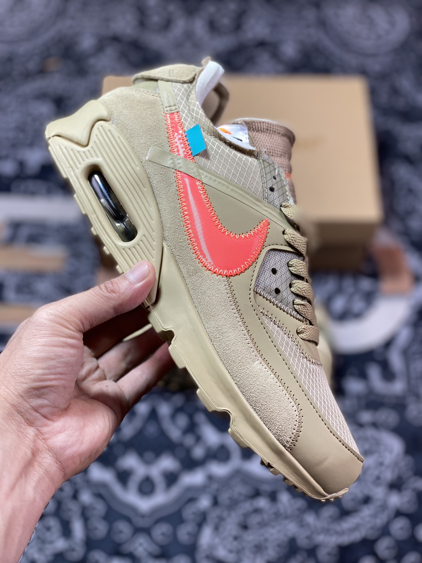 Preferred OWF foreign trade top VIRGIL ABLOH designer independent brand Off-White x Nike Air Max 90 ”Black” 90 first generation series low-top jogging shoes ”OW Desert Ore Yellow Orange Green” AA7293-200