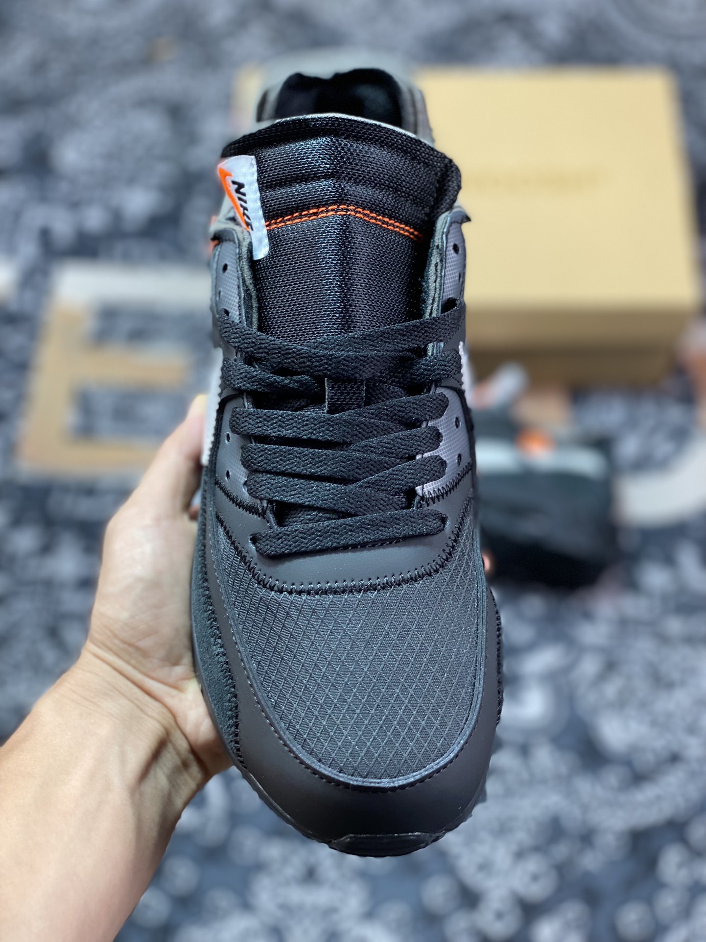 Off-White x Nike Air Max 90 ”Black” 90 first generation series low-top retro all-match air cushion casual sports jogging shoes ”OW black and white orange” AA7293-001