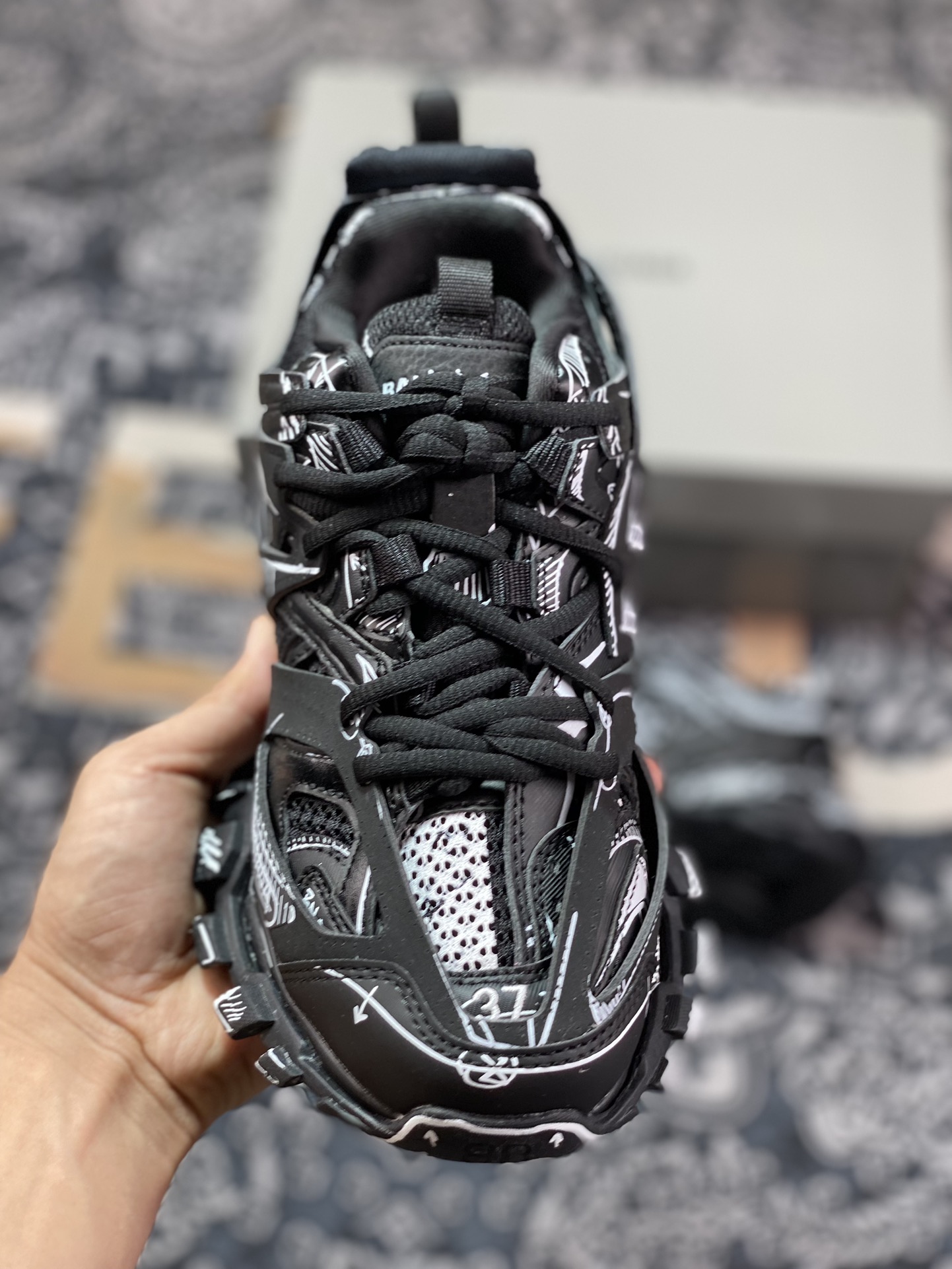 Balenciaga Track Trainers 3.0 Retro Wild Running Daddy Trendy All-match Jogging Shoes ”Black and White Graffiti” 542436 W3SR2 2315