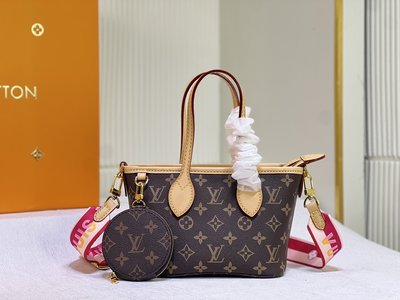 Louis Vuitton LV Neverfull Bags Handbags Gold Red Cowhide Linen M46705
