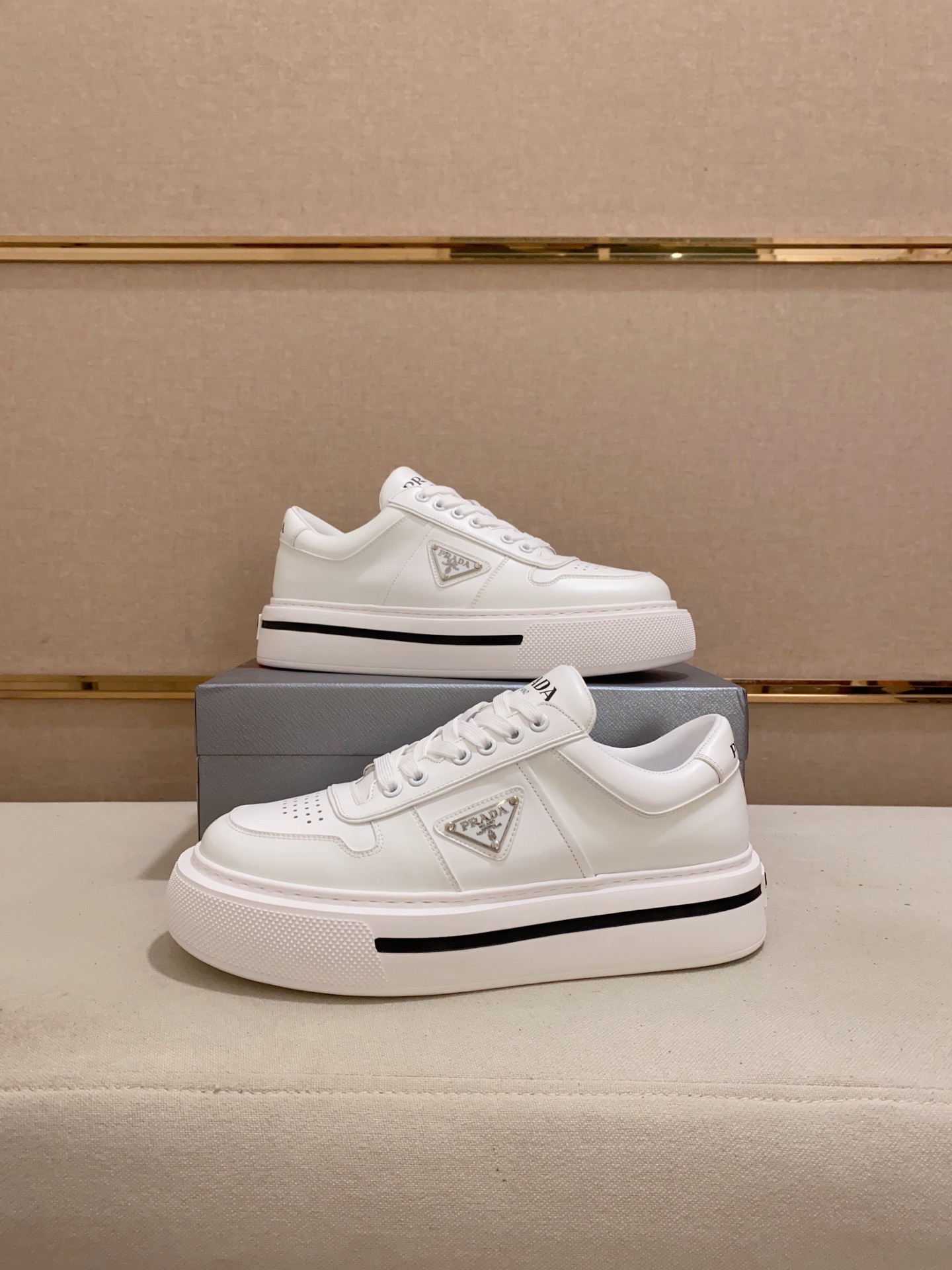 Prada Men's White Leather Sneakers with Platform Sole, Sizes 38-44 8 i1693073494 2341 6