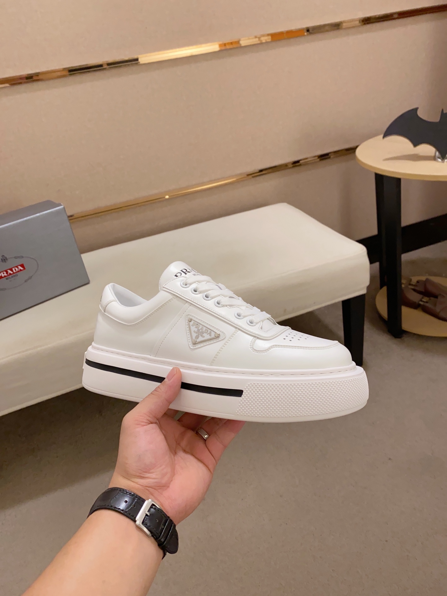 Prada Men's White Leather Sneakers with Platform Sole, Sizes 38-44 5 i1693073494 3400 3