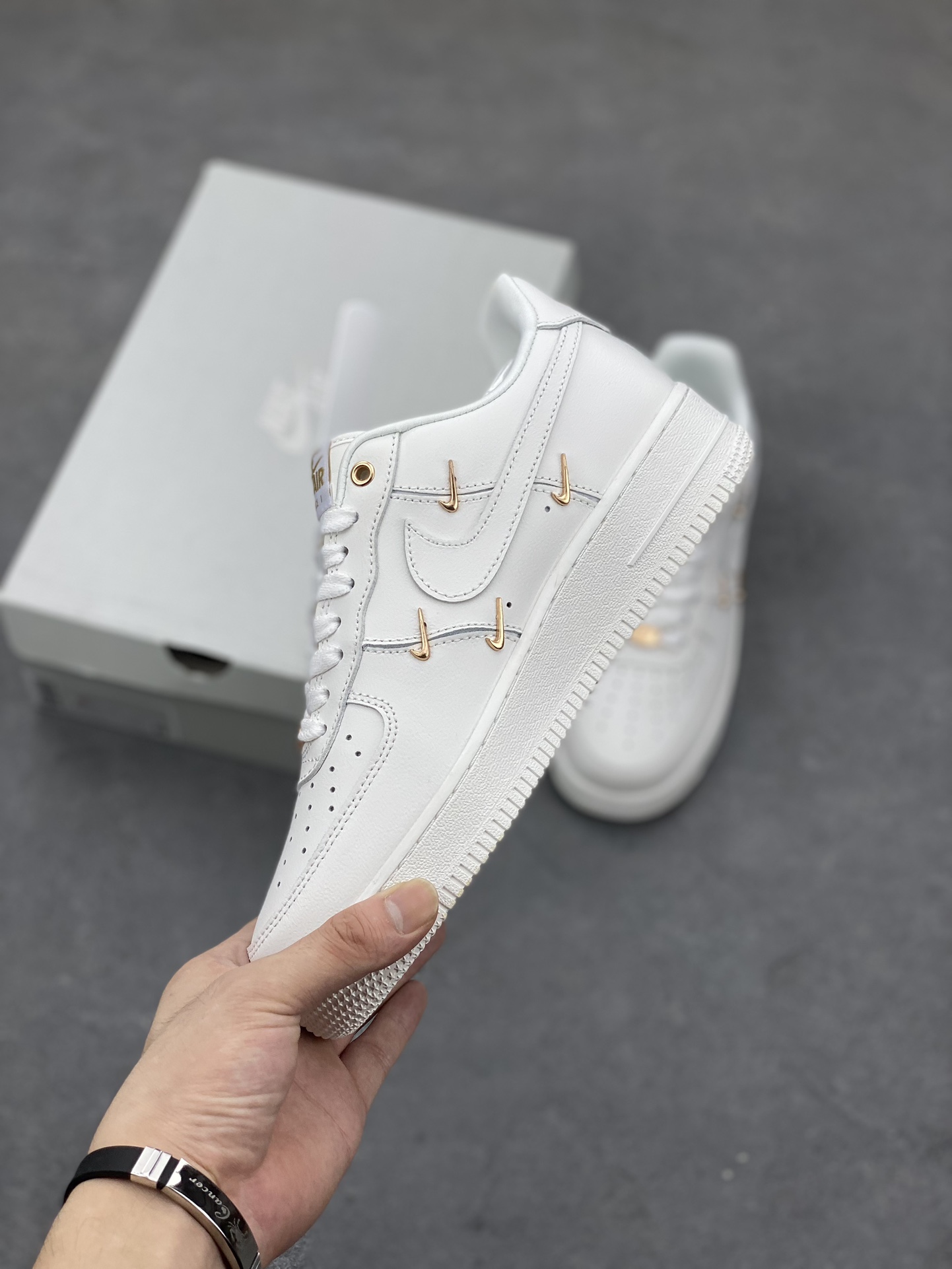 Nike Air Force 1 Low '07 All White with Mini Gold Hooks - Stylish Sneakers 4 i1693079097 5058 2