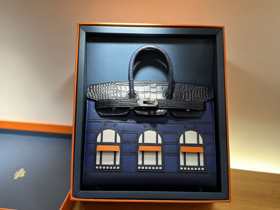 Hermes Birkin Top
 Bags Handbags Blue Silver Hardware Crocodile Leather Mini