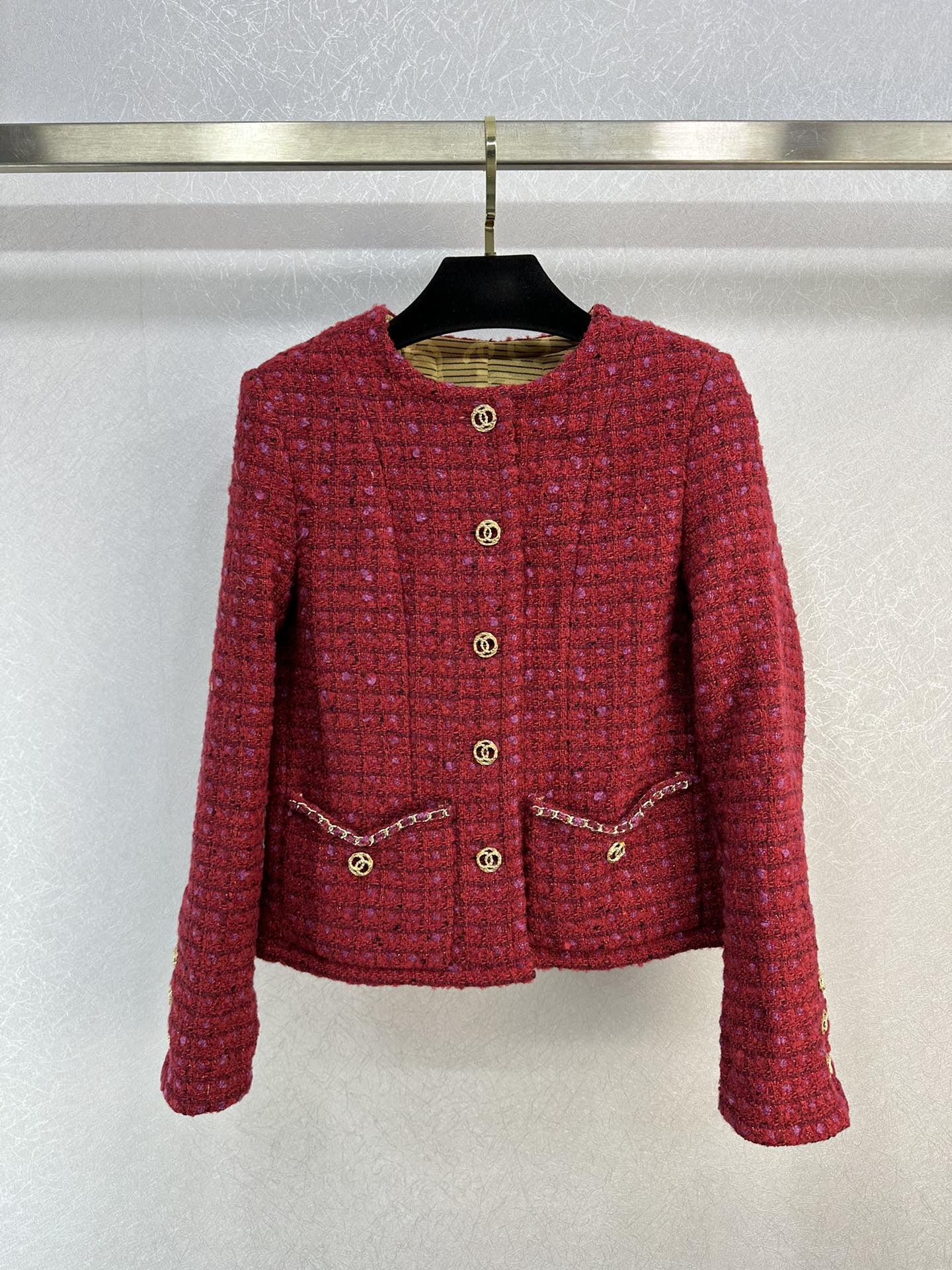 Chanel Clothing Coats & Jackets Gold Red Fall Collection Vintage Chains