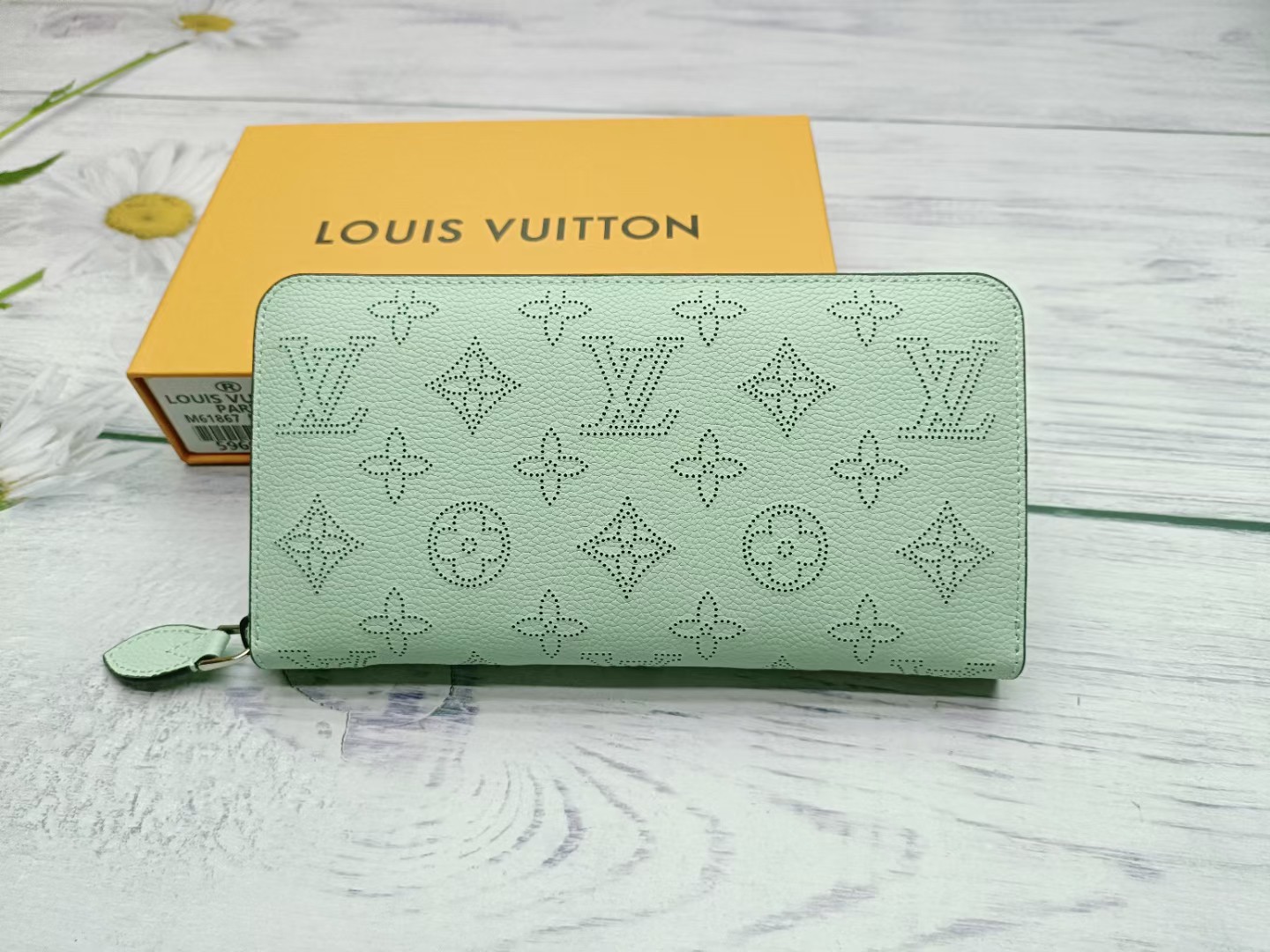 Elegant leather long wallet front view