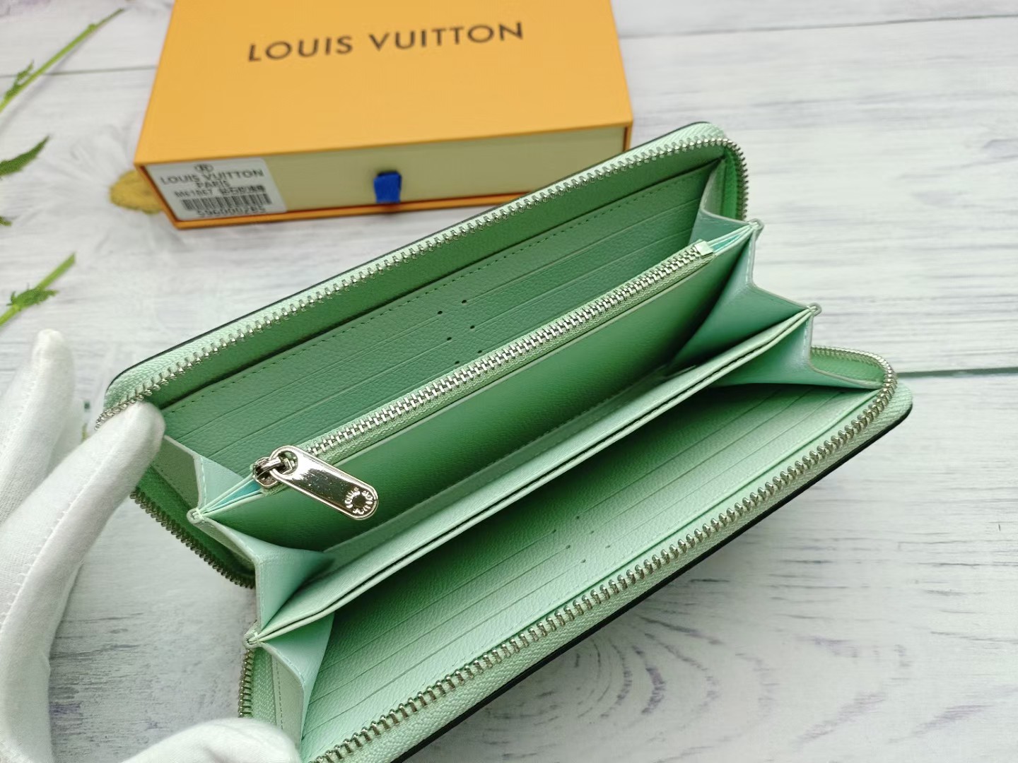 Leather wallet in a purse or handbag