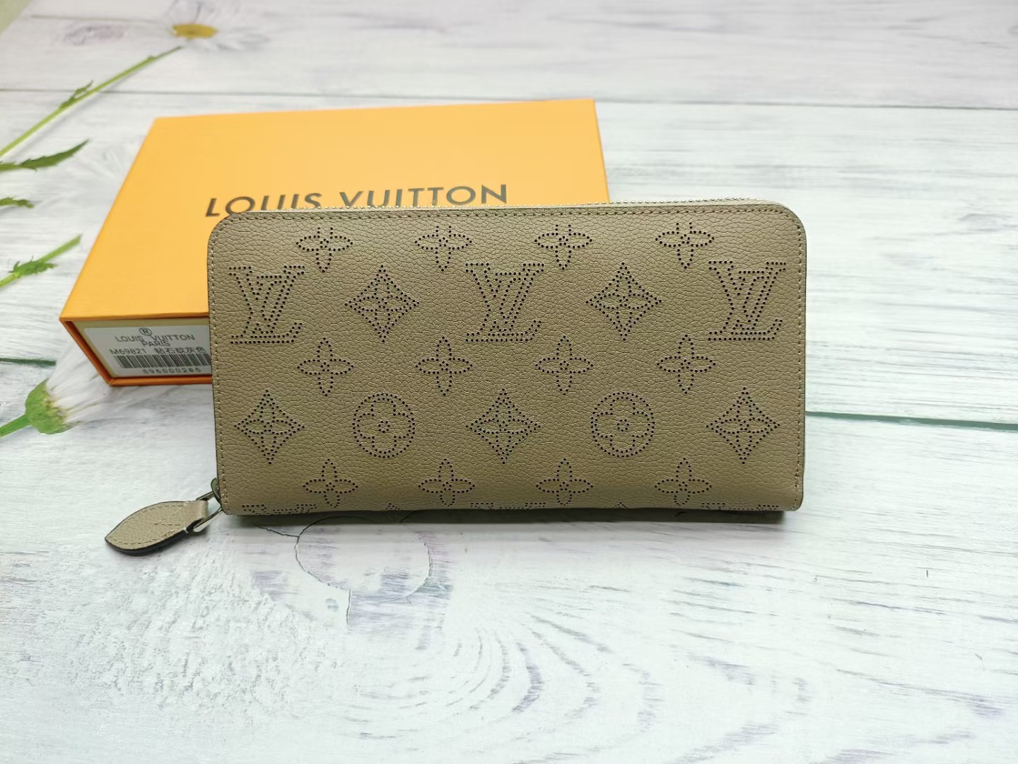 Luxury leather long wallet front view