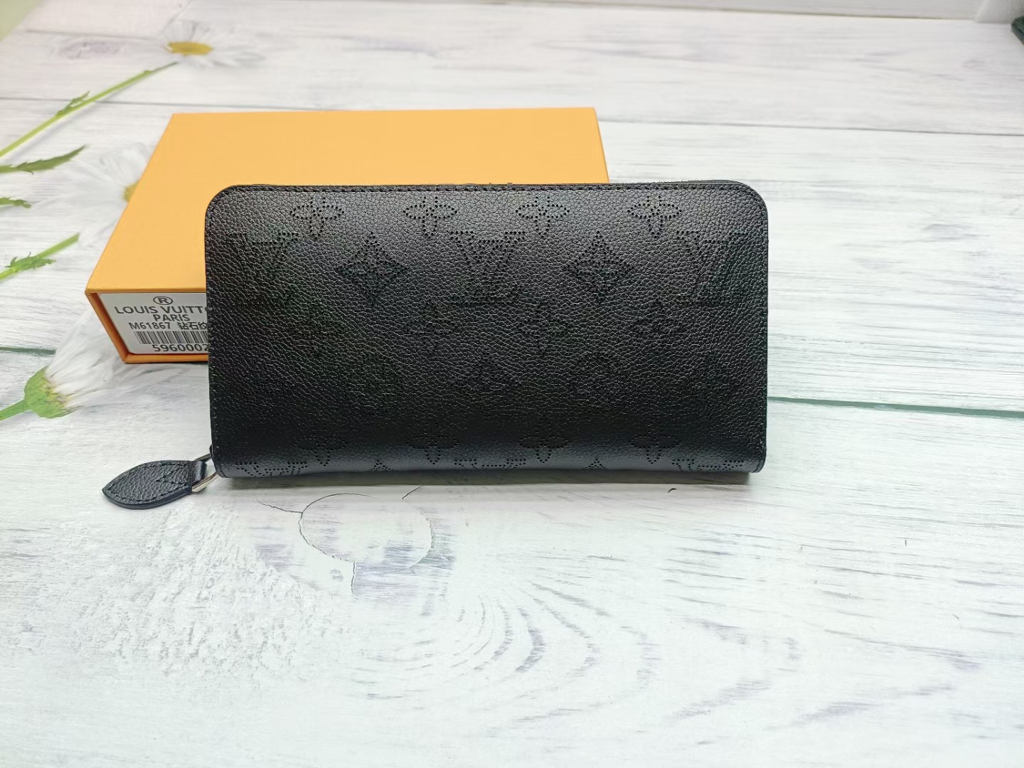 Genuine leather long wallet front view