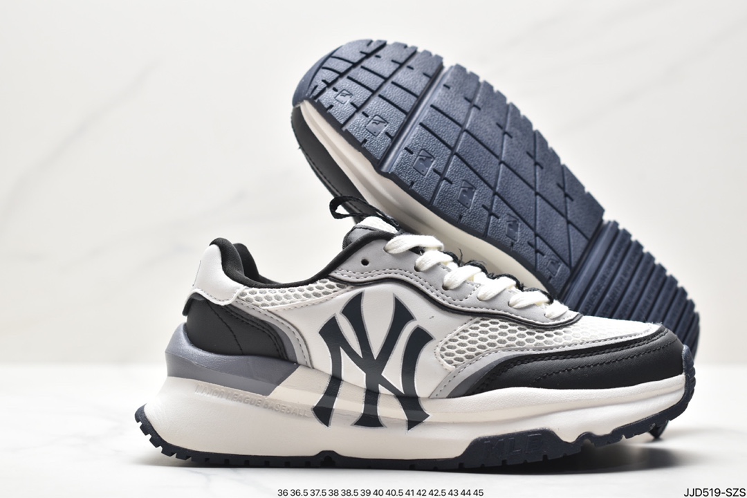 MLB Chunky Liner New York Yankees Senior Shoes Series Low-top Running Shoes ”Leather White and Red NY Print” 3ASHRJ13N (GP004C)