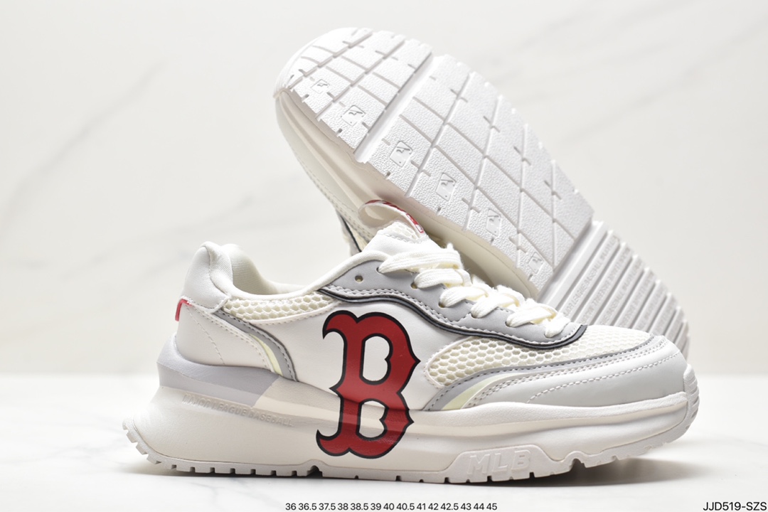 MLB Chunky Liner New York Yankees Senior Shoes Series Low-top Running Shoes ”Leather White and Red NY Print” 3ASHRJ13N (GP004C)