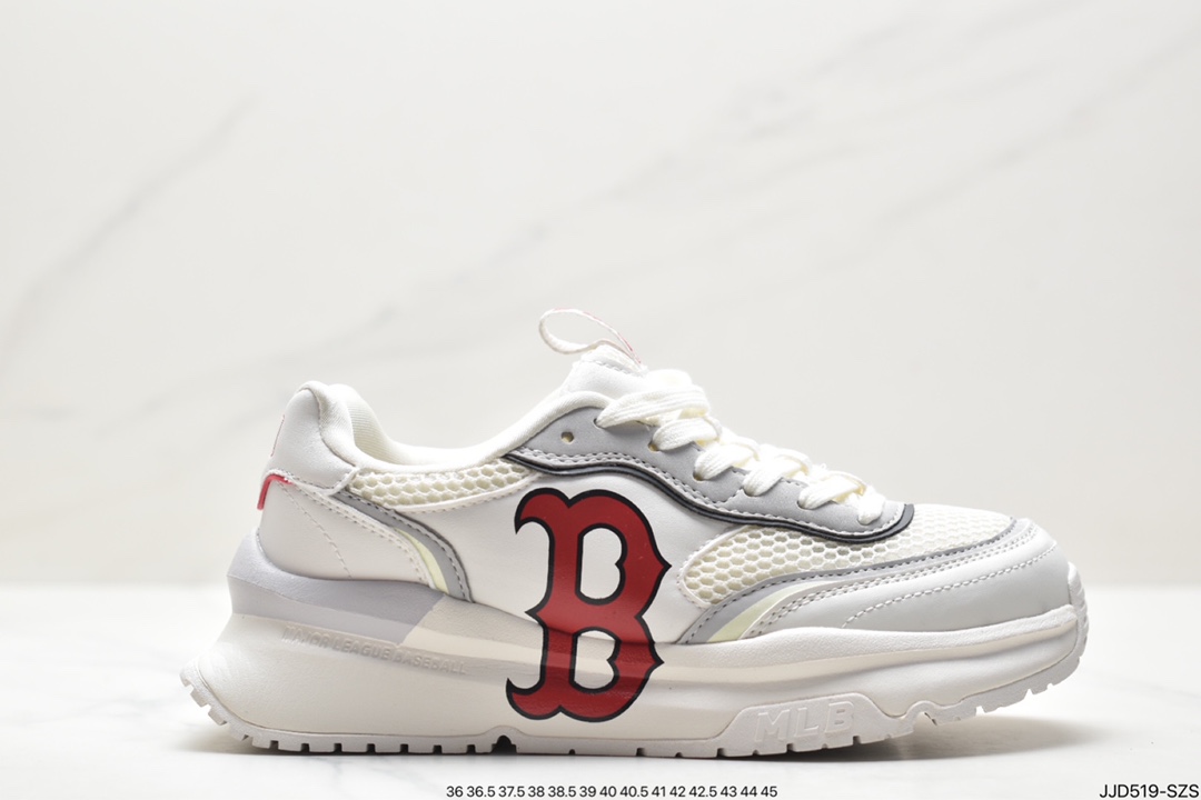 MLB Chunky Liner New York Yankees Senior Shoes Series Low-top Running Shoes ”Leather White and Red NY Print” 3ASHRJ13N (GP004C)