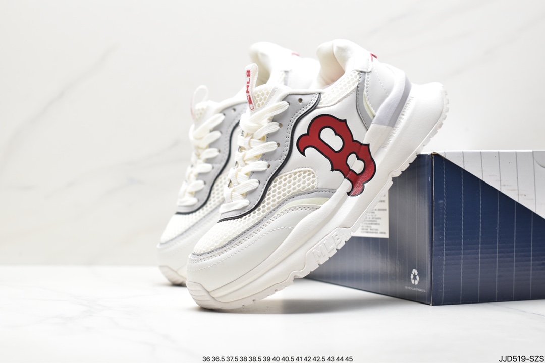 MLB Chunky Liner New York Yankees Senior Shoes Series Low-top Running Shoes ”Leather White and Red NY Print” 3ASHRJ13N (GP004C)