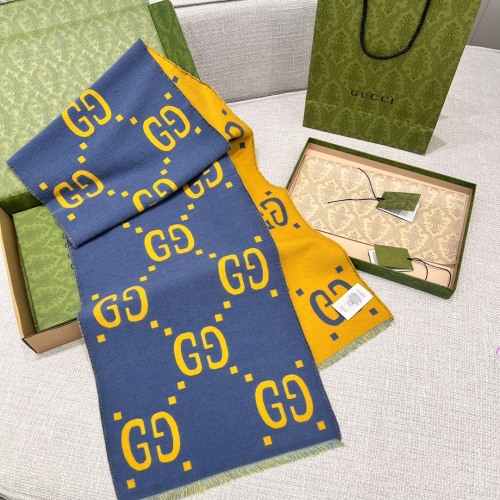 Elegante Bufanda Gucci Clásica con Logo GG en Lana y Seda, 35 x 190 cm 1 Elegante Bufanda Gucci Clásica con Logo GG en Lana y Seda, 35 x 190 cm