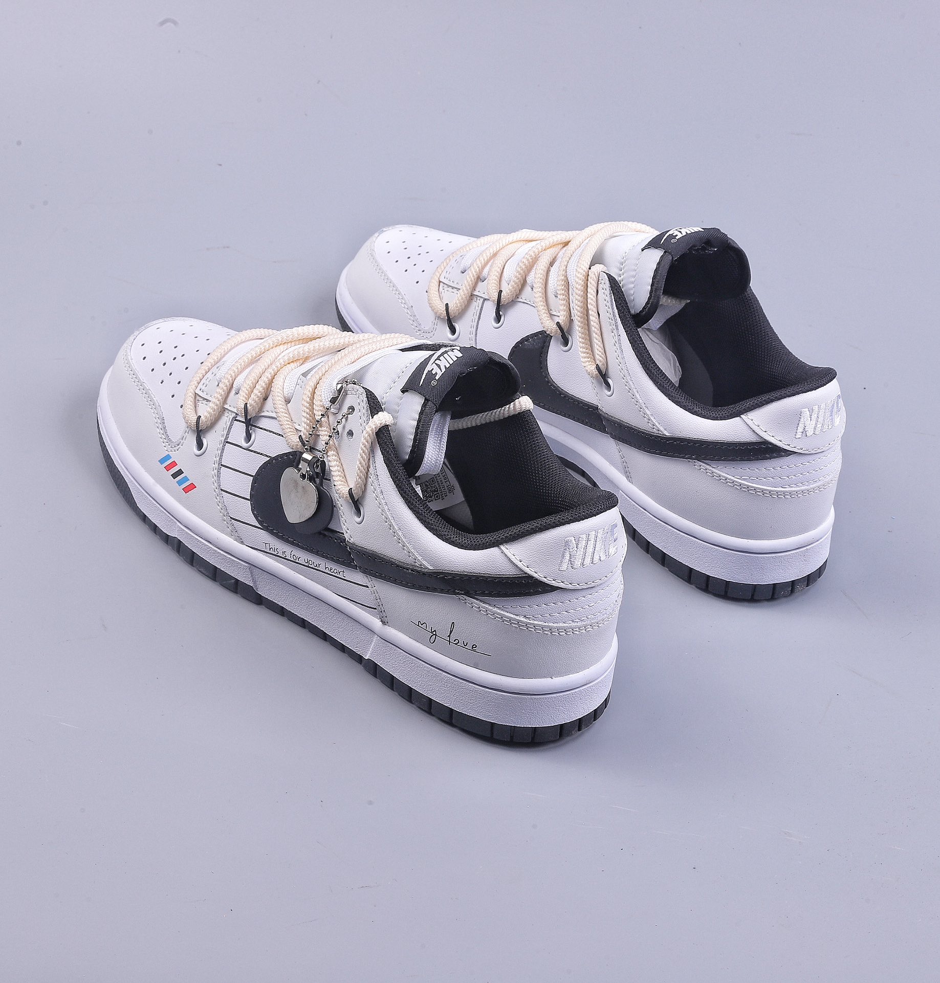 Bo Nike SB Dunk Low White White Black Deconstruction Drawstring Shoelaces DD1391-100