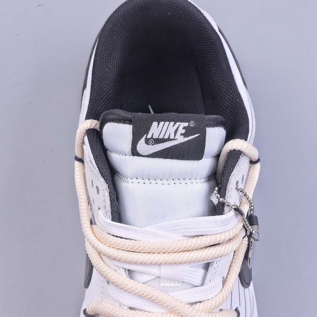 Bo Nike SB Dunk Low White White Black Deconstruction Drawstring Shoelaces DD1391-100