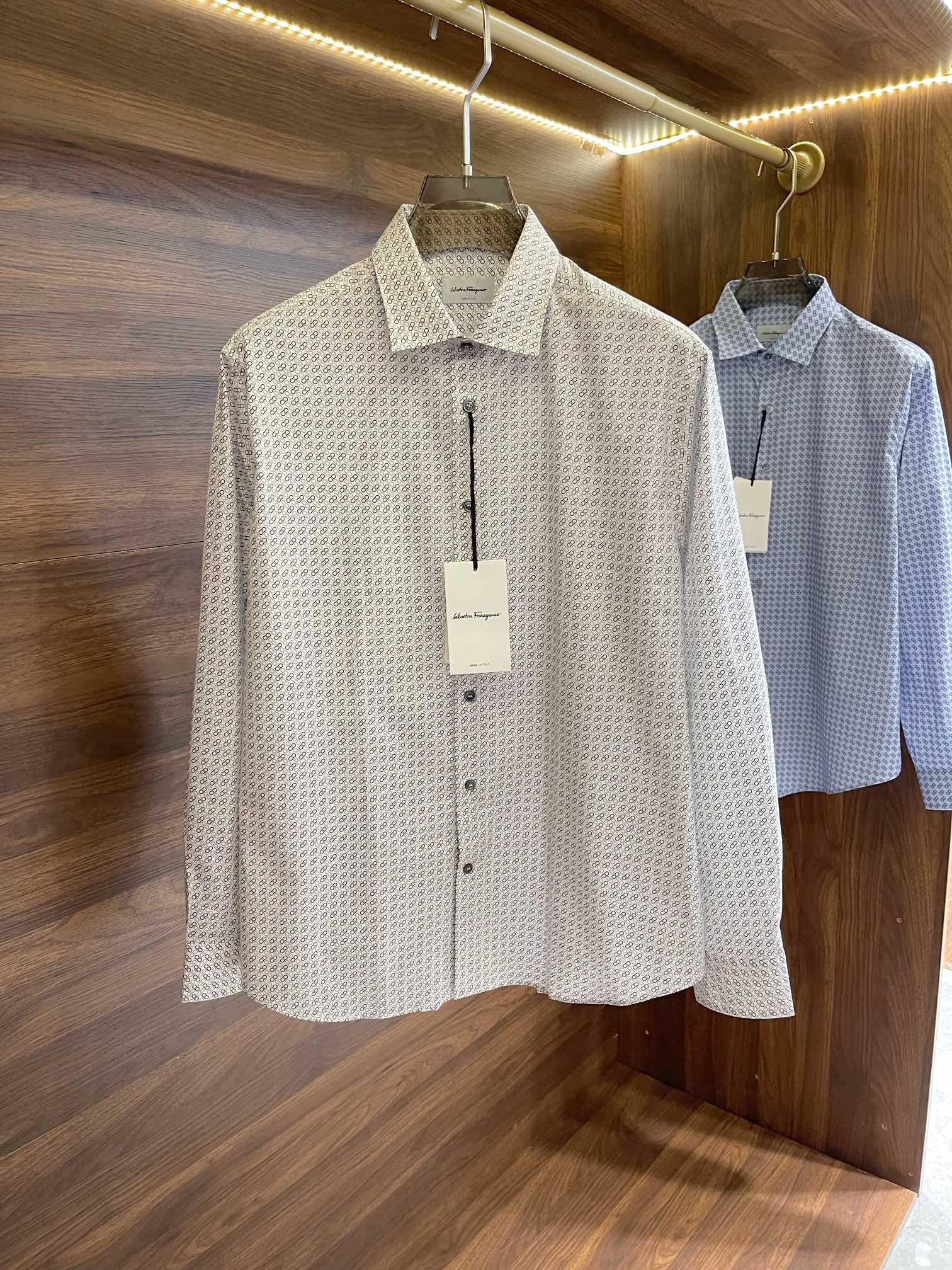 Ferragamo Clothing Shirts & Blouses Blue White Printing Fall/Winter Collection Fashion Casual