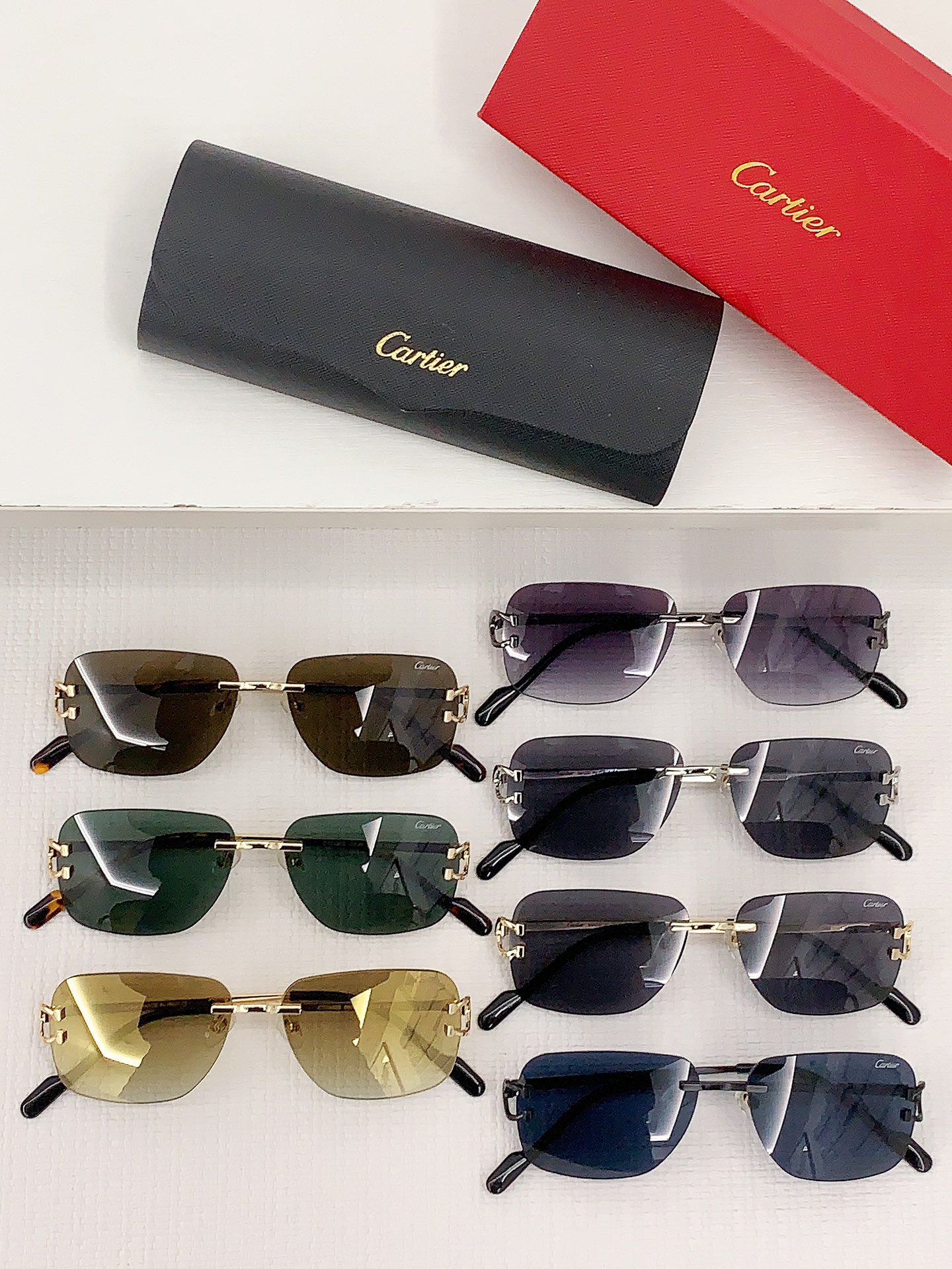 Cartier卡地亚金属材质无框男女通用太阳眼镜