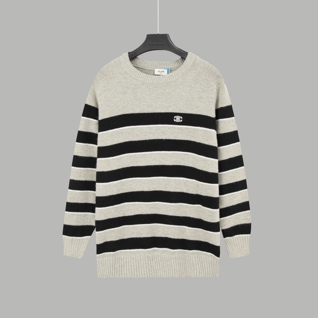 Celine Clothing Sweatshirts Black Grey Embroidery Spandex