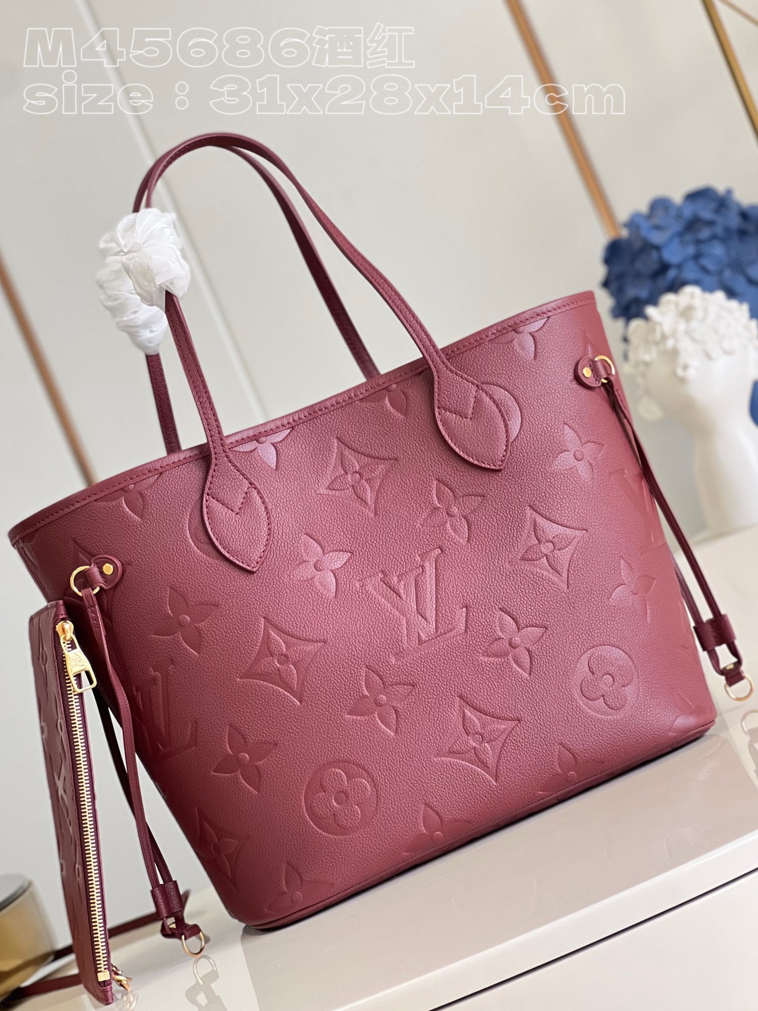 顶级原单M45686酒红M46599本款Neverfull中号手袋取材MonogramEmpreinte
