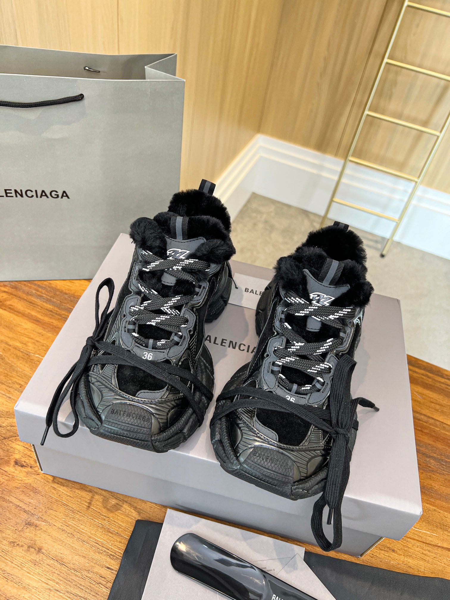 Balenciaga, modelo de pareja, nuevo estilo otoño e invierno, cuero + forro de lana 35-45,