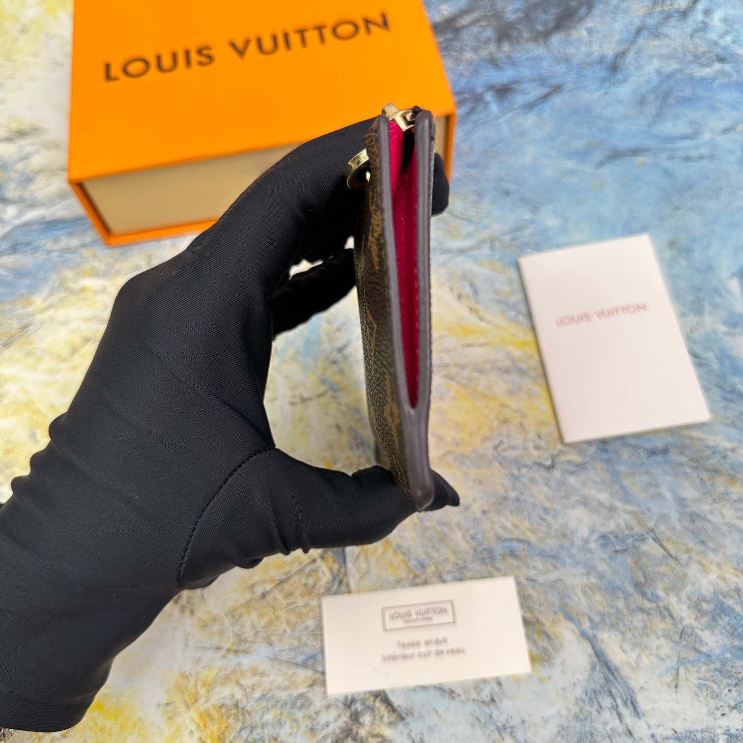 Close-up texture of a genuine leather card holder