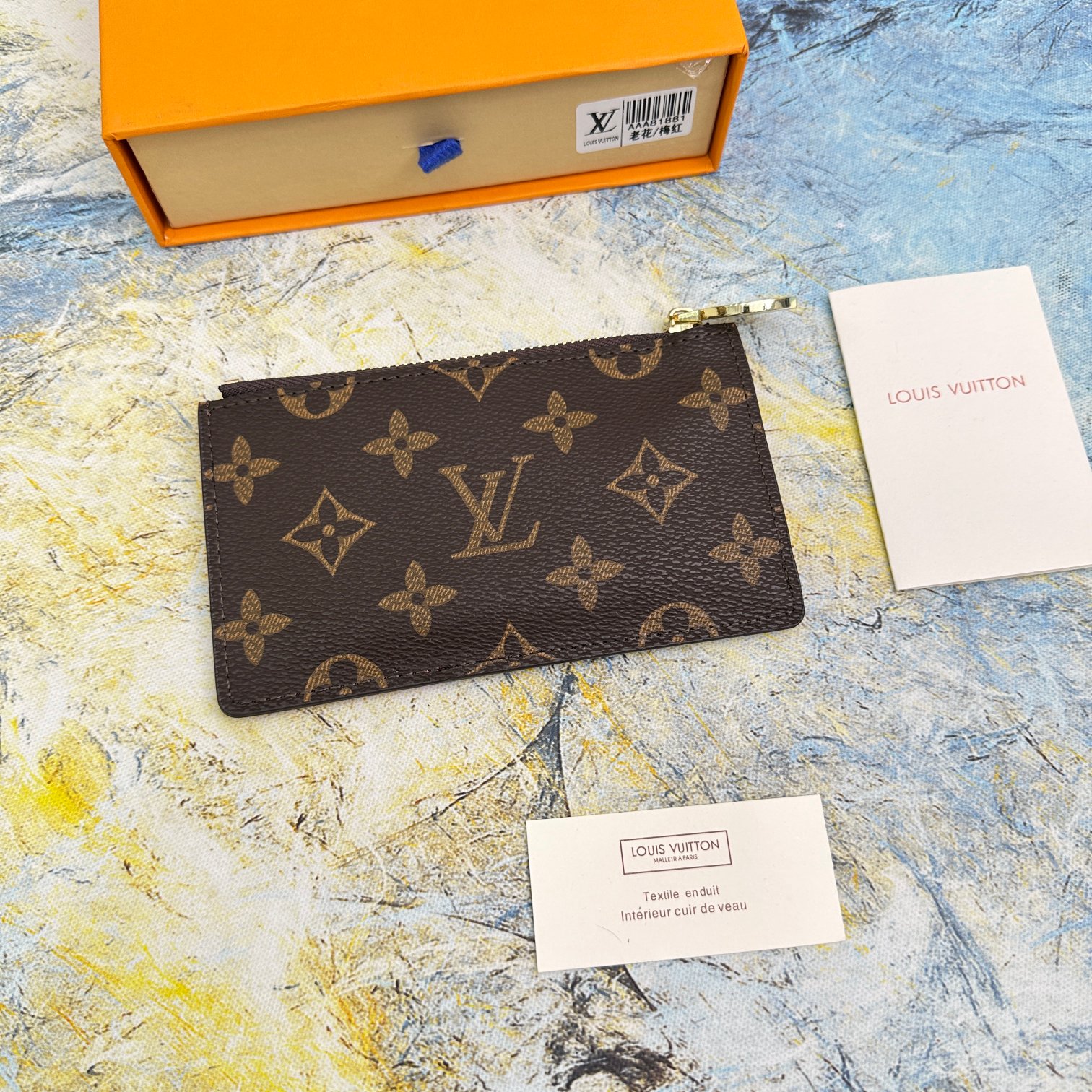 Genuine leather card holder on a table