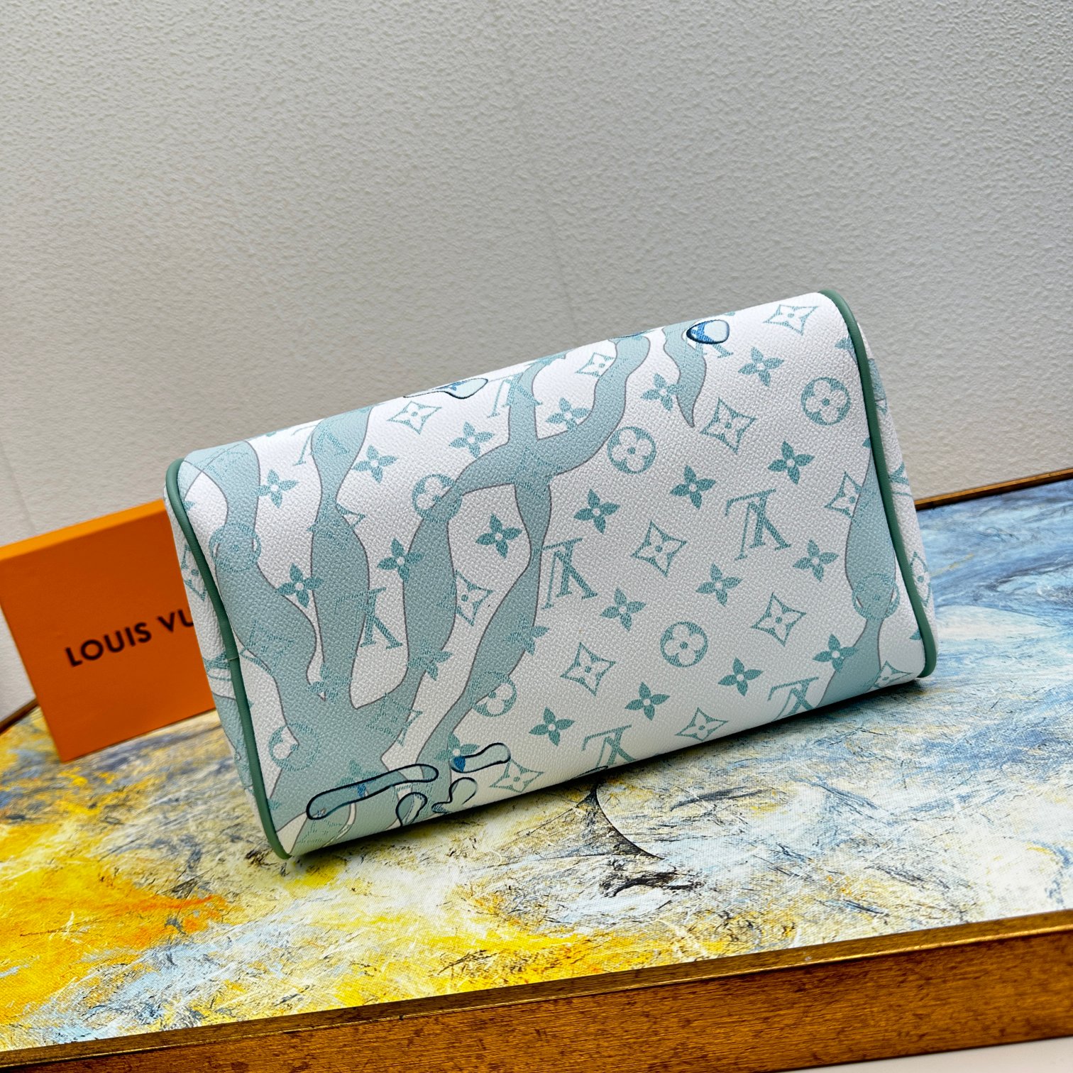 Close-up detail of the leather texture, showcasing the quality