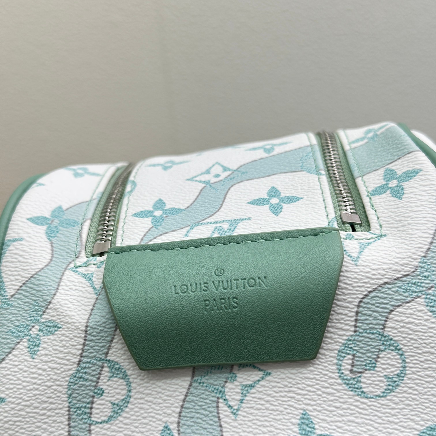 Leather wash bag with travel essentials inside