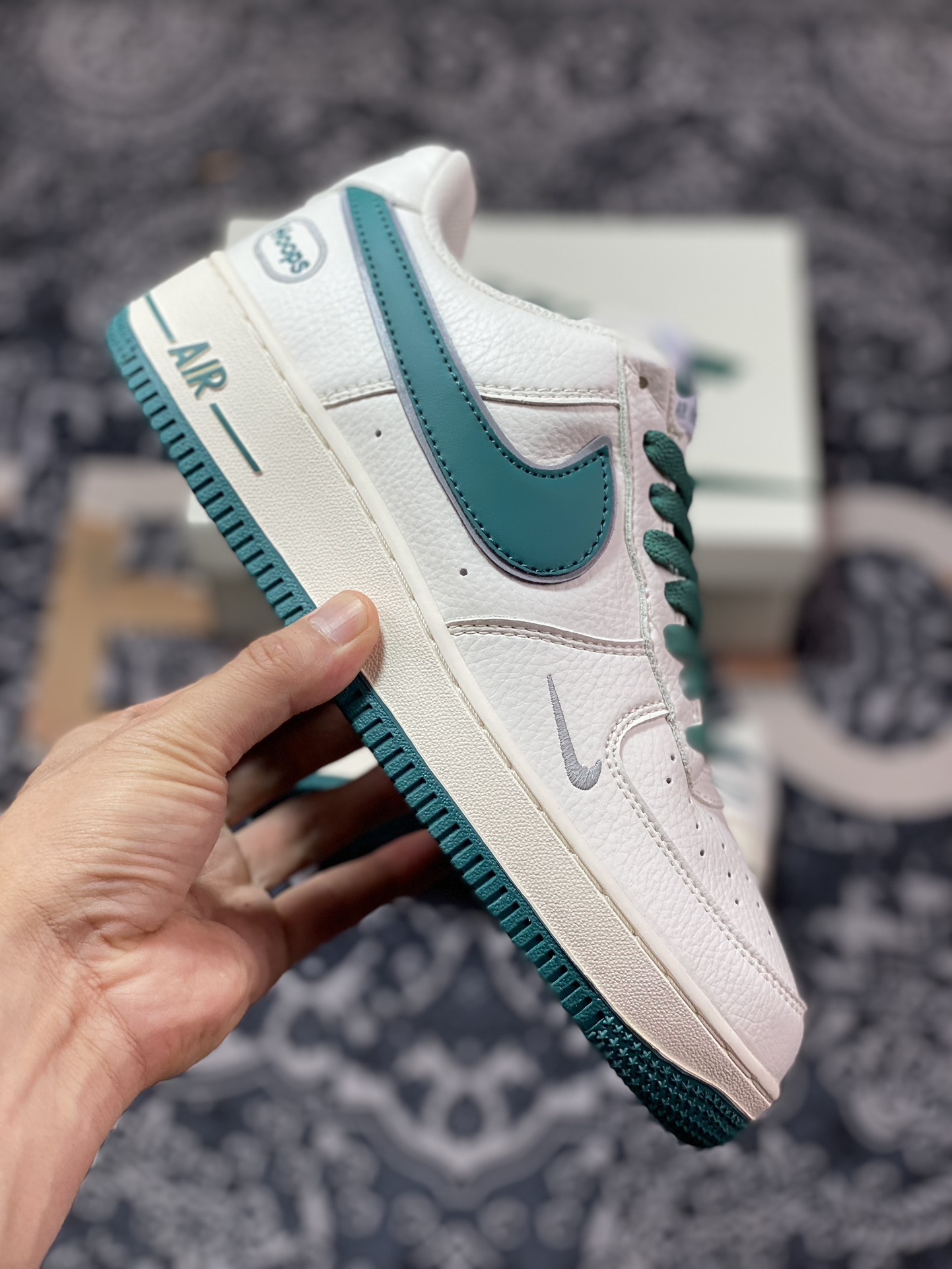 Nike Air Force 1'07 Low EMB ”Beige/Green/Hoops/Mini Swoosh” Air Force One low-top classic sneakers ”off-white dark green Hoops embroidered small hook” HP2369-001