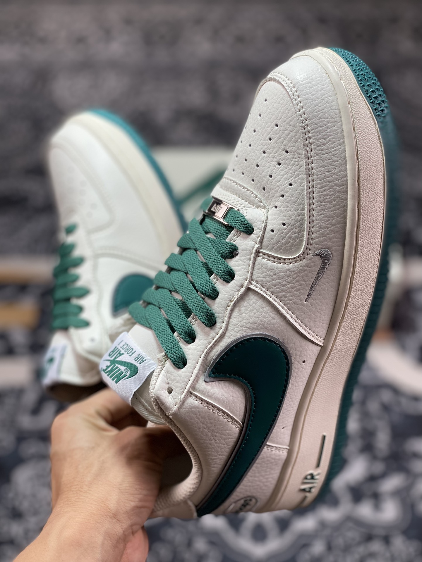 Nike Air Force 1'07 Low EMB ”Beige/Green/Hoops/Mini Swoosh” Air Force One low-top classic sneakers ”off-white dark green Hoops embroidered small hook” HP2369-001