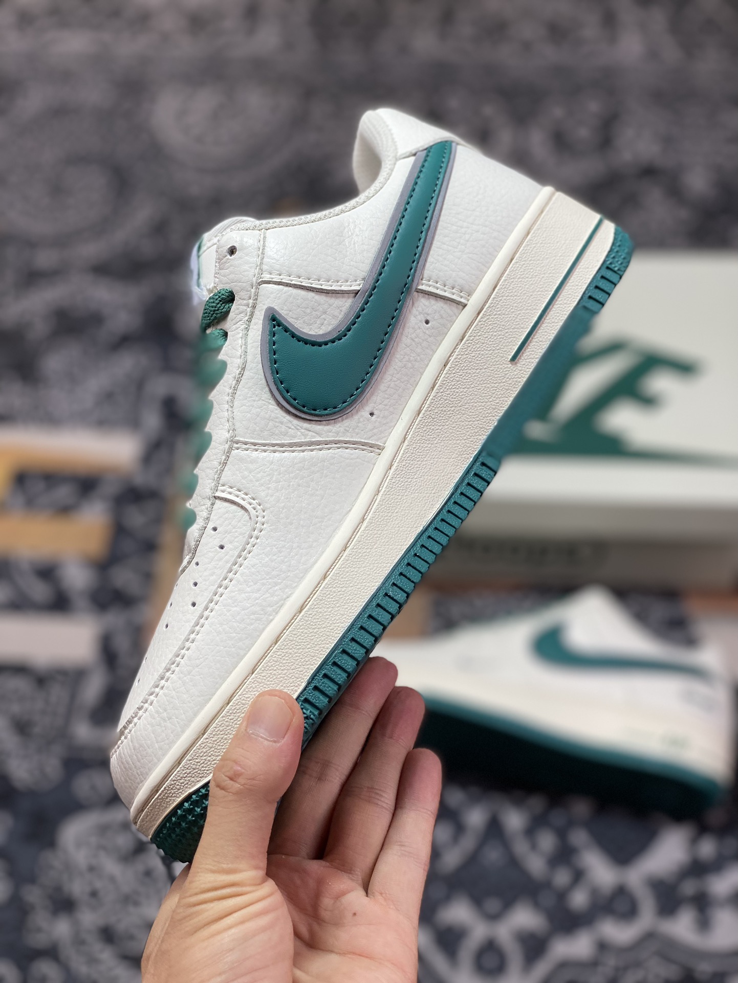 Nike Air Force 1'07 Low EMB ”Beige/Green/Hoops/Mini Swoosh” Air Force One low-top classic sneakers ”off-white dark green Hoops embroidered small hook” HP2369-001