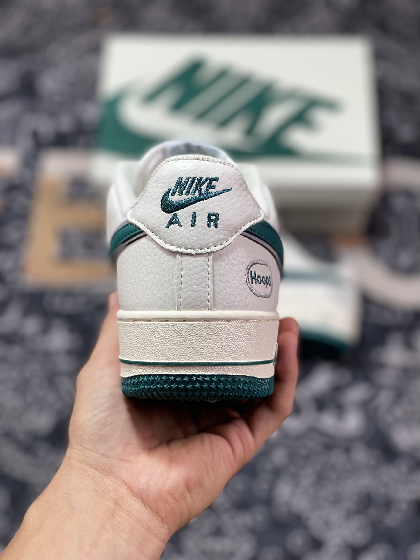 Nike Air Force 1'07 Low EMB ”Beige/Green/Hoops/Mini Swoosh” Air Force One low-top classic sneakers ”off-white dark green Hoops embroidered small hook” HP2369-001