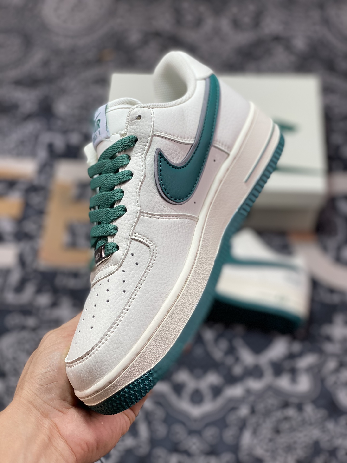 Nike Air Force 1'07 Low EMB ”Beige/Green/Hoops/Mini Swoosh” Air Force One low-top classic sneakers ”off-white dark green Hoops embroidered small hook” HP2369-001