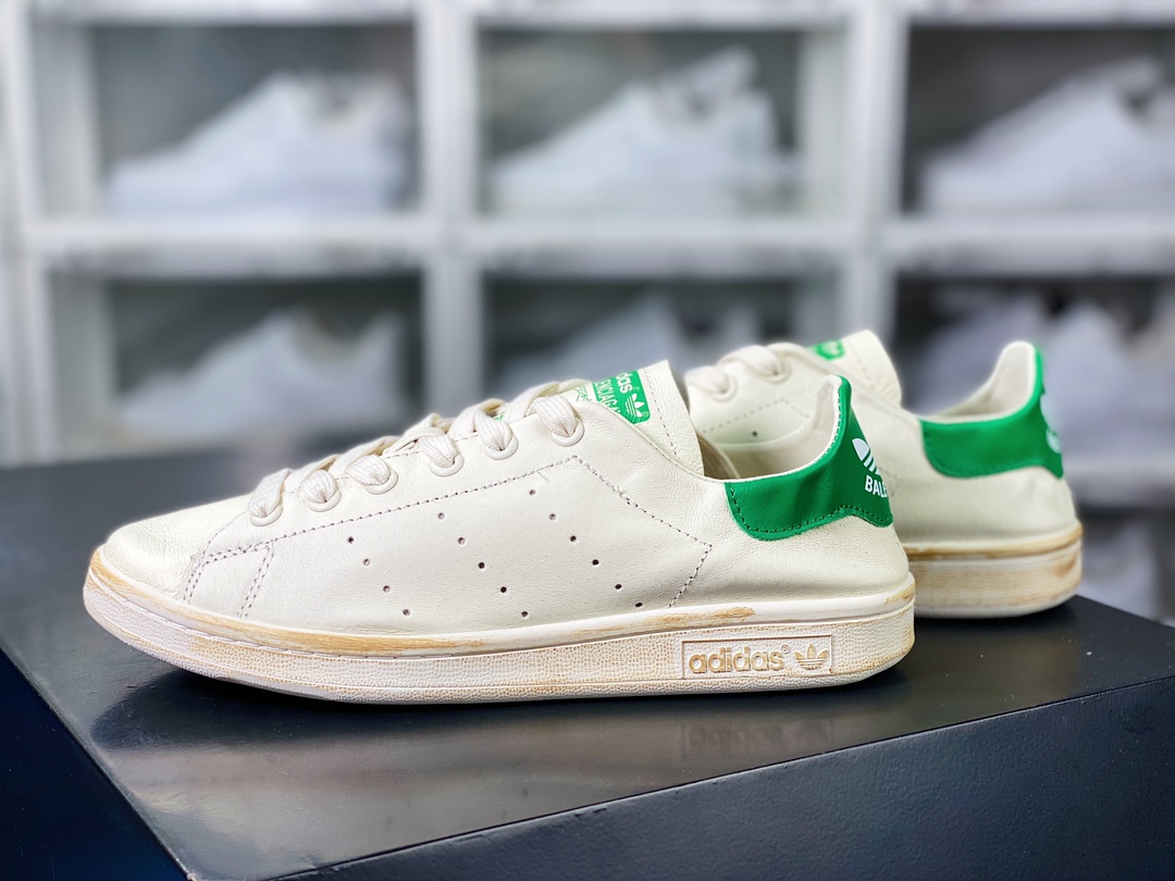 Balenciaga x 【Adidas】 Stan Smith Leather ”Triple Black” Smith Sneakers ”Leather Joint Beige Green Distressed” 721836 WBDV4 9703