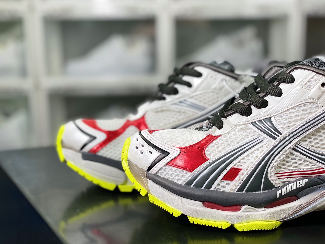 Balenciaga BALENCIAGA Runner Sneaker ”White/Dark Grey/Red” 2.0 jogging series low-top jogging shoes ”2.0 Deconstruction Destruction White Dark Grey Red Yellow” 772767 W3RNY 0509