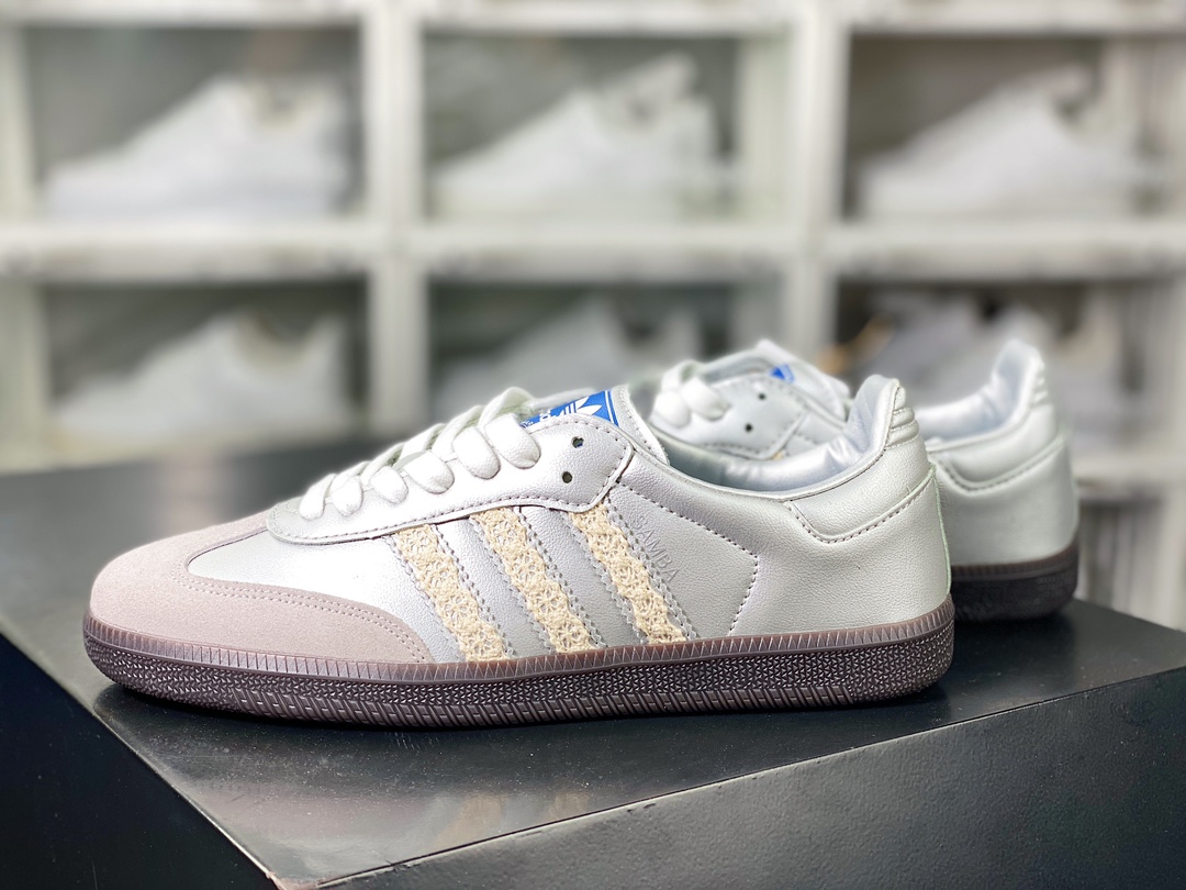 Adidas Originals Samba Vegan OG ”SPD” Samba series sneakers ”Silver Mist Princess Lace Caramel Sole” IG1024