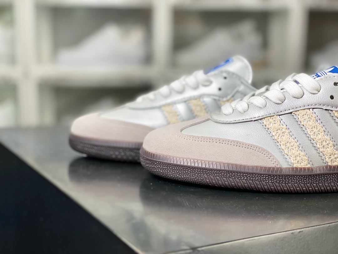 Adidas Originals Samba Vegan OG ”SPD” Samba series sneakers ”Silver Mist Princess Lace Caramel Sole” IG1024