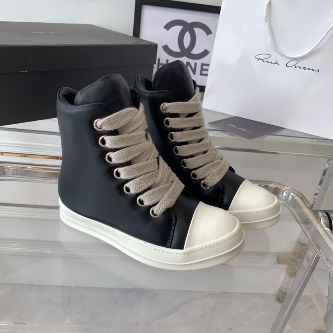 RicK OWENS Lovers’ Recreational Shoes: Top Edition with Imported Cowskin and TPU Bottom - 图片 2