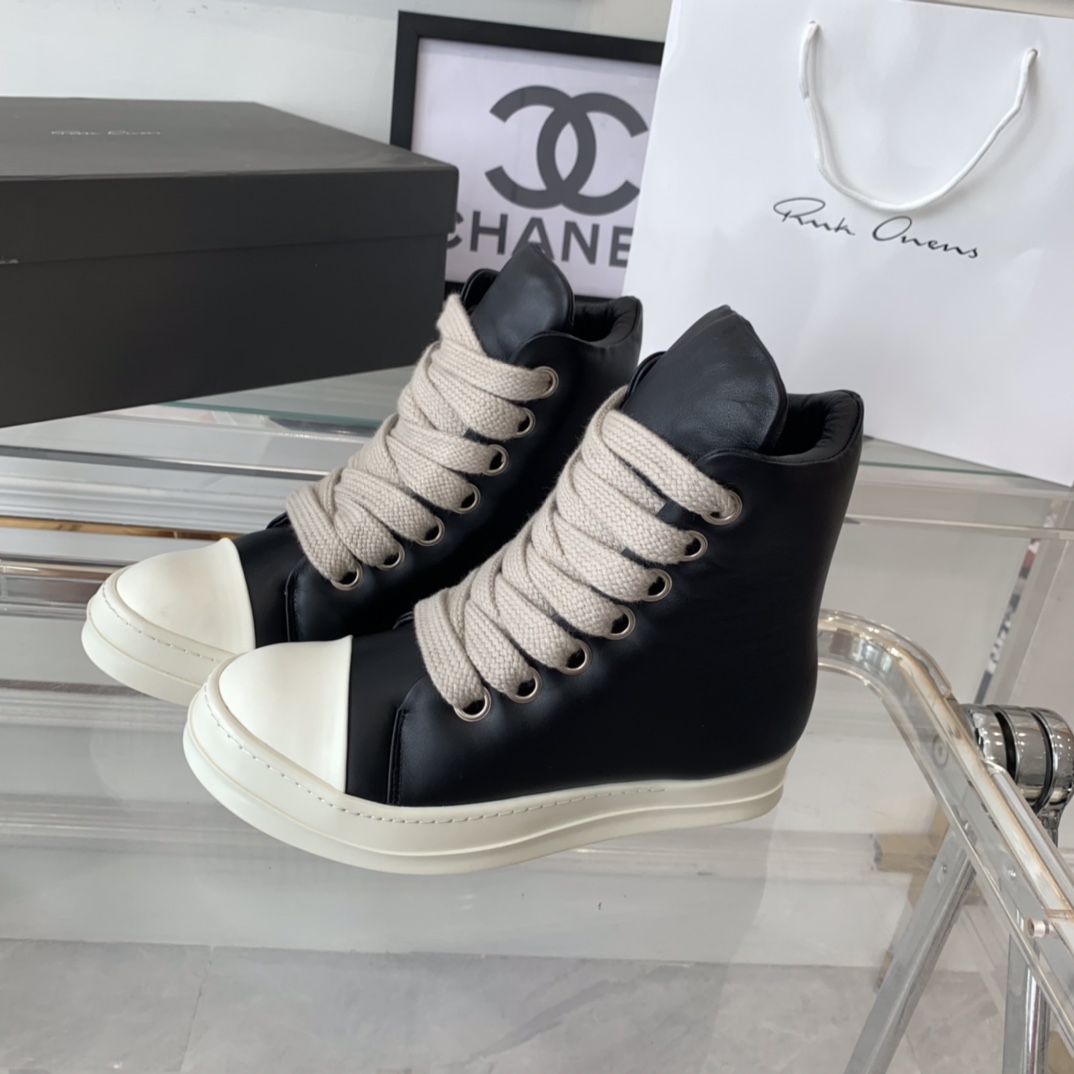 RicK OWENS Lovers’ Recreational Shoes: Top Edition with Imported Cowskin and TPU Bottom