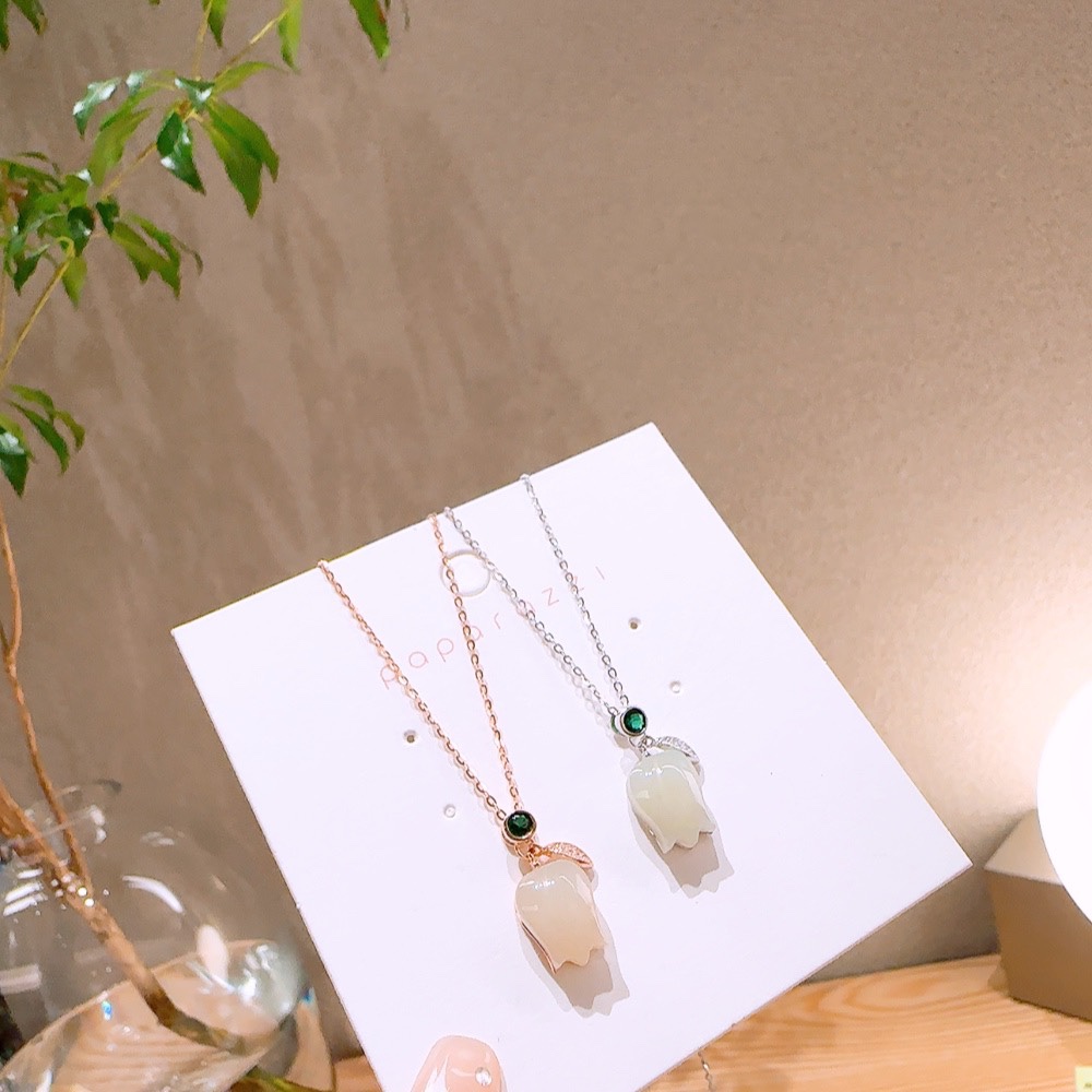Solid Silver Hetian Jade Necklace Delicate Date Night Gold