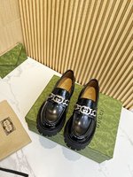 Gucci Loafers Single Layer Shoes Gold Hardware Cowhide