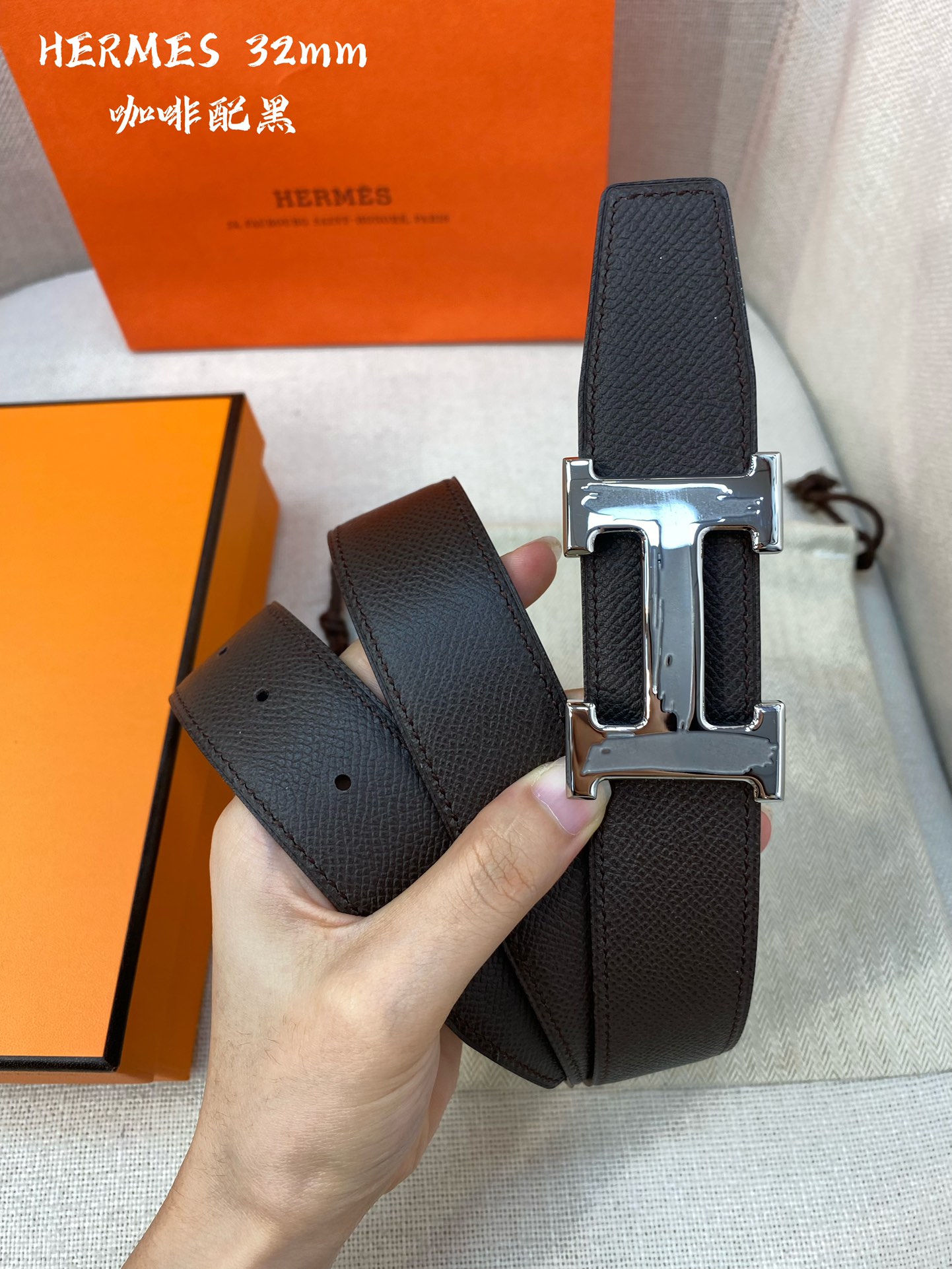 Hermes-32MM爱马仕专柜同步进epsom双面小牛皮精钢精品五金双面可用