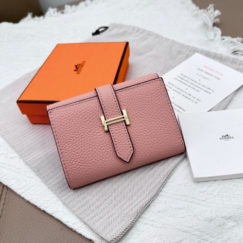 Hermes Togo Leather Tri-Fold Wallet with Gold Hardware - Pink 1 Hermes Togo Leather Tri-Fold Wallet with Gold Hardware - Pink