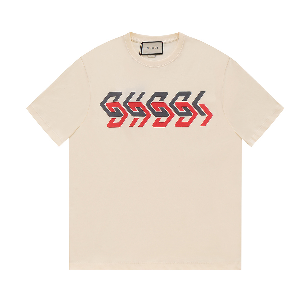 Gucci/Gucci espejo Camiseta de manga corta con diseño de logo Gucci con efecto espejo, colores: negro, beige, tallas: X…