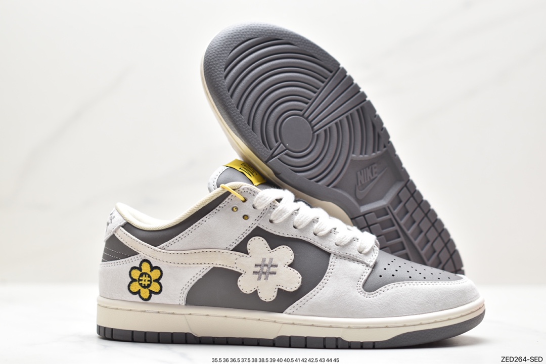 WTP/Water The Plant 1.0 Dunk Low”Shroom”Sunflower Smiley Series Low-top Casual Sports Skateboard Shoes ”Mocha Brown Black Sunflower” WTP028